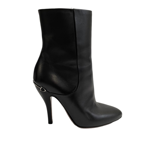 Gucci Black Leather Boots Size 36.5 Silver Logo Hardware - Picture 1 of 16